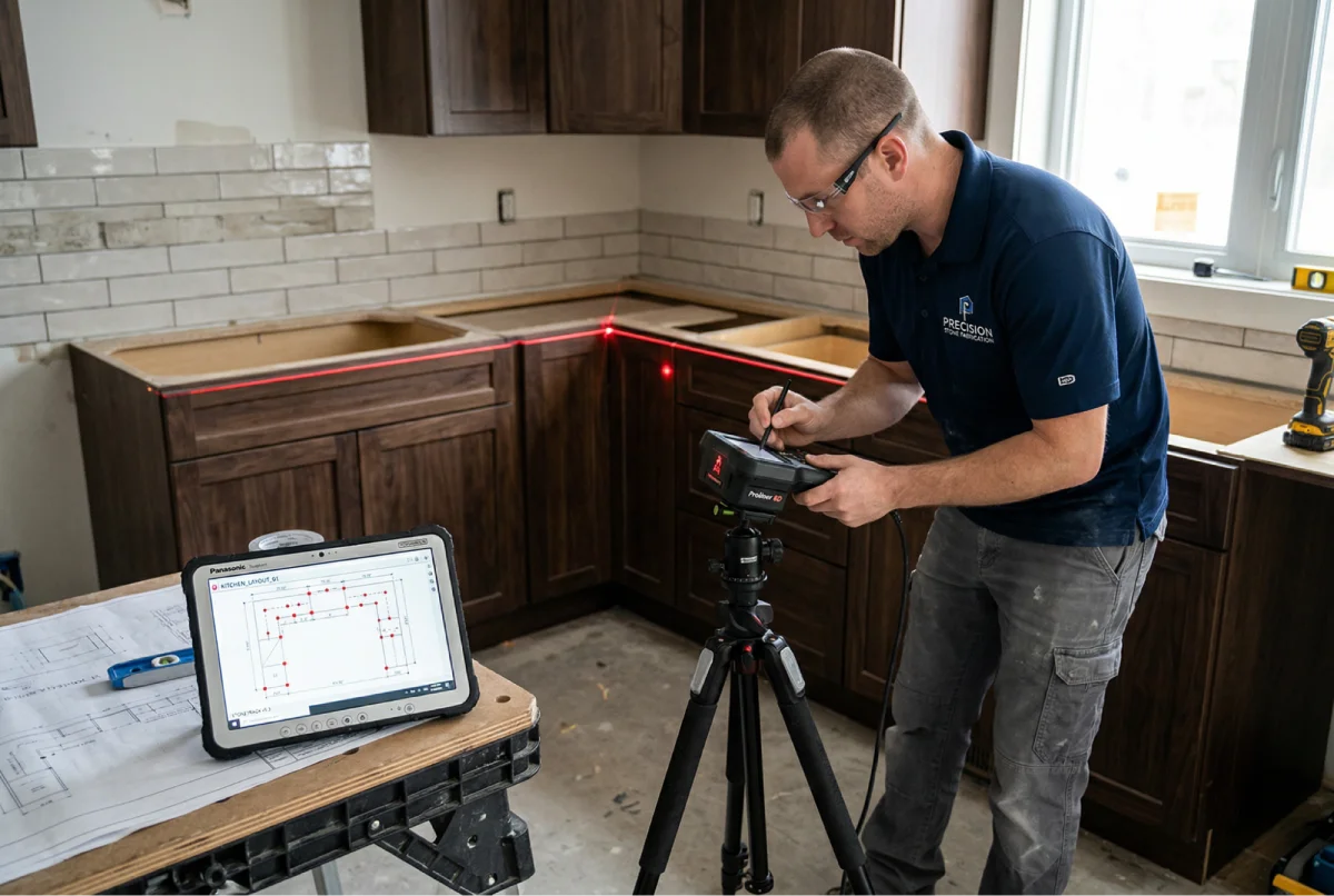 Digital laser templating for precise countertop measurements during the template appointment
